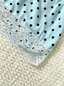 IslaSuriya Women's Lace Patchwork Polka Dot Print Fitted Camisole - Teal Blue - View 3
