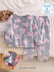 SHEIN 【5套隨機發送1套】女童幼兒長袖褲 新款毛絨面料 英文愛心蝴蝶結 3D蓬鬆波點印花 柔軟 秋冬款 - 彩色 - 查看 4