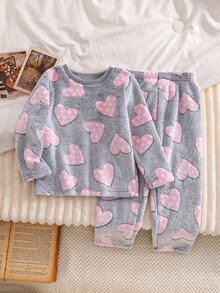 SHEIN 【5套隨機發送1套】女童幼兒長袖褲 新款毛絨面料 英文愛心蝴蝶結 3D蓬鬆波點印花 柔軟 秋冬款 - 彩色 - 查看 9