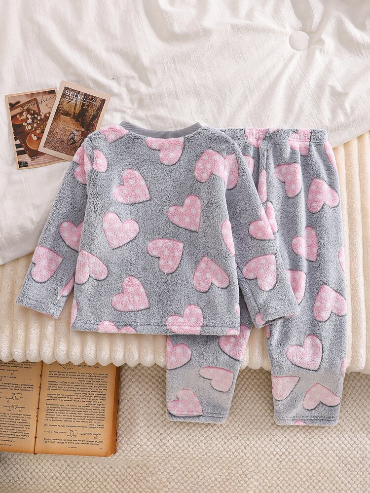 SHEIN [5 Sets Randomly Sent 1 Set]Girls Toddler Long Sleeve Pants New Arrival Plush Fabric English Heart Bow 3D Fluffy Polka Dot Print Soft Autumn/Winter - Multicolor - View 2
