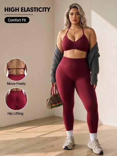 Rhythm Era Seamless Knit Women's Sexy Sports Set Gym Active Red Summer