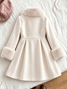 SHEIN 中大童學院風秋冬蝴蝶結收腰翻領優雅時尚夾克外套 - 米色 - 查看 9