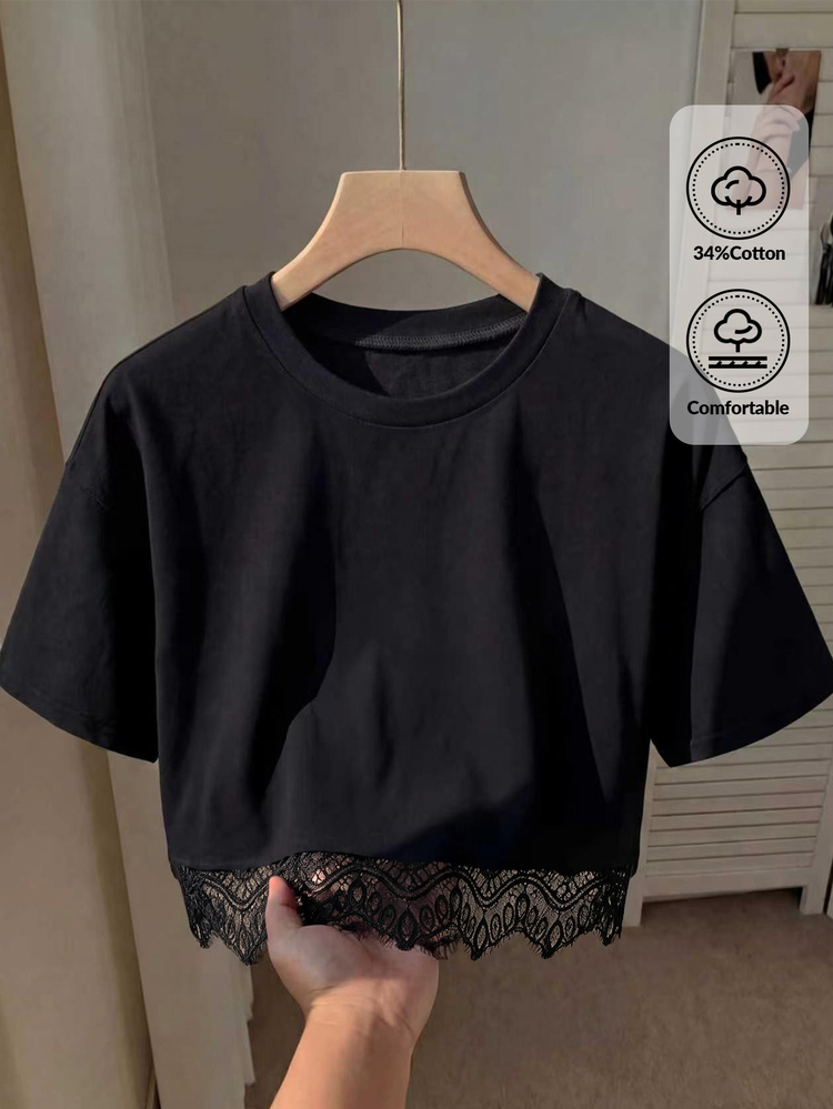 Comfortcana Women's Summer Going Out Brunch Sexy Casual Elegant Streetwear Y2k Chic Goth Punk Vintage Basic Preppy Washed Black Loose Short Crop Tops Blouses - Black - View 1