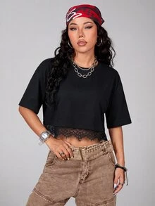 Comfortcana 女款夏季外出早午餐性感休閒優雅街頭風 Y2K 時尚哥德龐克復古學院風水洗黑寬鬆短版露腰上衣襯衫 - 黑色 - 查看 5