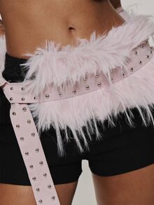 MUSERA Celana Pendek Mini dengan Detail Sabuk Bertabur Bulu Imitasi, Cocok untuk Musim Gugur dan Musim Dingin, Gaya Coolgirl, Rave, Festival, Halloween, Ukuran Ultra M - Hitam - View 6