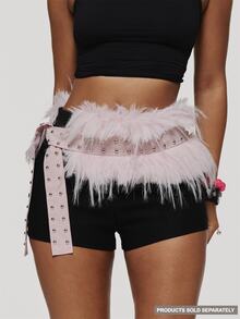 MUSERA Celana Pendek Mini dengan Detail Sabuk Bertabur Bulu Imitasi, Cocok untuk Musim Gugur dan Musim Dingin, Gaya Coolgirl, Rave, Festival, Halloween, Ukuran Ultra M - Hitam - View 1