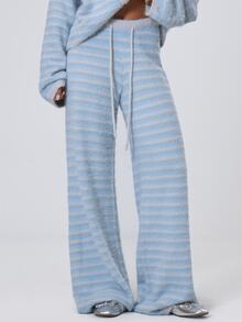 MUSERA Stripe Drawstring Loose Fit Wide Leg Fuzzy Pants Fall Autumn Winter Coolgirl Back To School Holiday Fudge - Multicolor - View 2