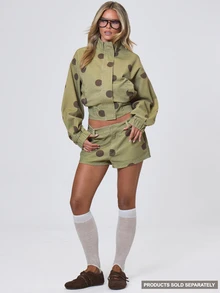 MUSERA Polka Dot Mid Rise Denim Shorts Fall Autumn Winter Coolgirl Back To School Holiday Fudge - Brown - View 1