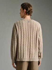 Calmiston 男士純色休閒百搭日常穿著長袖毛衣 老錢風棕色 Poleron - 卡其色 - 查看 6