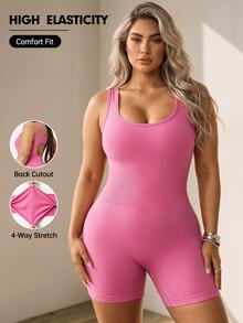 SHEIN Rhythm Era Women Plus Size Sports Jumpsuits Sports Gym Light Pink Summer - Pink - View 1