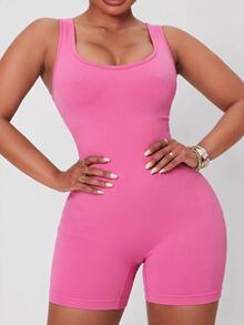 SHEIN Rhythm Era Women Plus Size Sports Jumpsuits Sports Gym Light Pink Summer - Pink - View 4