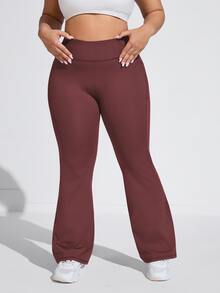 SHEIN Unity Plus Size High Waist Side Pocket Flare Leg Sports Pants Yoga With Pockets Bootcut Leggings Workout Boot Cut Gym Clothes Women - Burgundy - View 7