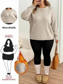 SHEIN CURVE+ Plus Size Women Solid Color Casual Versatile Daily Wear Long Sleeve Sweater - Apricot - View 8