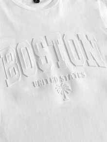 Lonveris Men's White 100% Cotton Fitted T-Shirt, 3D Boston Graphic Design - White - View 2