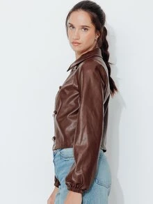 Pimkie Edition Jaket Pendek Bergaya Vintage untuk Musim Gugur - Coffee Brown - View 3