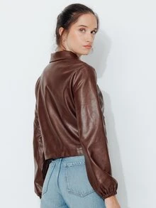 Pimkie Edition Jaket Pendek Bergaya Vintage untuk Musim Gugur - Coffee Brown - View 2