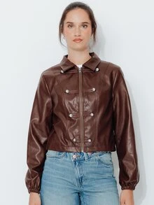 Pimkie Edition Jaket Pendek Bergaya Vintage untuk Musim Gugur - Coffee Brown - View 4
