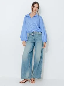 Pimkie Edition Women's Blue Oversized Long Sleeve Button Shirt, Casual Everyday Wear - Blue - View 5