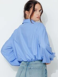 Pimkie Edition Women's Blue Oversized Long Sleeve Button Shirt, Casual Everyday Wear - Blue - View 2