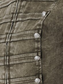 Pimkie Edition Women's Fashion Denim Top With Zipper Placket, Stand Collar And Cap Sleeves - Olive Green - View 6