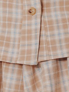 Pimkie Edition Setelan 2 Potong Wanita Motif Kotak-kotak Lengan Panjang Kancing Tunggal dan Celana Pendek Kasual Sehari-hari - Coklat - View 3