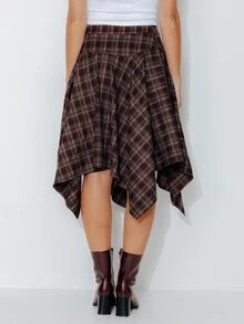 Pimkie Edition Women's Plaid Asymmetric Hem Preppy Style Skirt - Multicolor - View 2