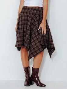 Pimkie Edition Women's Plaid Asymmetric Hem Preppy Style Skirt - Multicolor - View 5