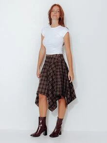 Pimkie Edition Women's Plaid Asymmetric Hem Preppy Style Skirt - Multicolor - View 4