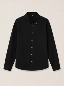 Calmiston Men Cotton Shirts Lightweight Fabric Polo Shirt | Black Color Collared Top, Suitable For Daily, Commute, Office, Light Sports And Beach Wear, - Black - View 3