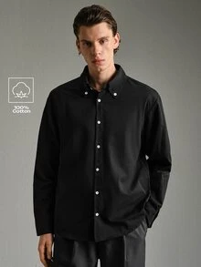Calmiston Men Cotton Shirts Lightweight Fabric Polo Shirt | Black Color Collared Top, Suitable For Daily, Commute, Office, Light Sports And Beach Wear, - Black - View 4