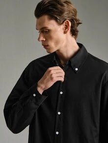 Calmiston Men Cotton Shirts Lightweight Fabric Polo Shirt | Black Color Collared Top, Suitable For Daily, Commute, Office, Light Sports And Beach Wear, - Black - View 8