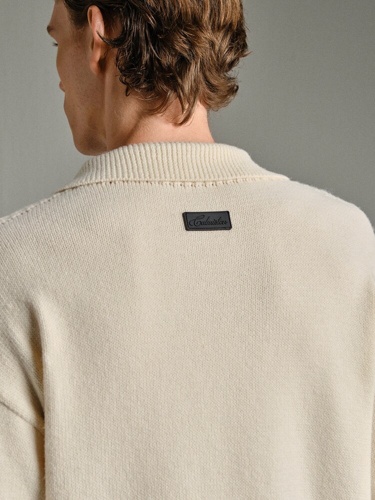 Calmiston Men's Wool Button-Up Front Long Sleeve Stripe Minimalist Casual Color Block Urban Sweater,Sleeve Design For Friends Textured Old Money - Apricot - View 7