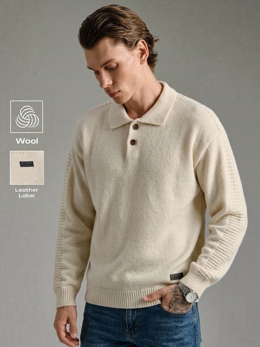 Calmiston Men's Wool Button-Up Front Long Sleeve Stripe Minimalist Casual Color Block Urban Sweater,Sleeve Design For Friends Textured Old Money