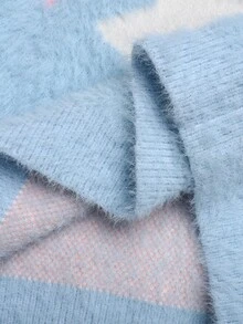 SHEIN Cute Light Blue Starfish Pattern Round Neck Loose Pullover Sweater For Tween Girl Tween Girls Autumn Winter Back To School Season - Blue - View 12