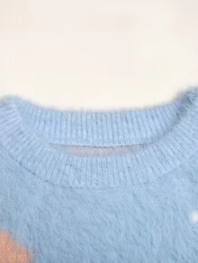 SHEIN Cute Light Blue Starfish Pattern Round Neck Loose Pullover Sweater For Tween Girl Tween Girls Autumn Winter Back To School Season - Blue - View 6