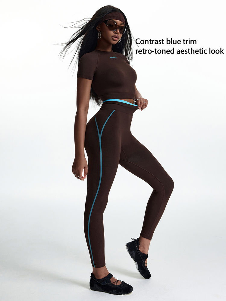 Innovista Innovista Set Olahraga Wanita Tanpa Jahitan Lengan Pendek dengan Motif Huruf, Set Gym, Set Latihan, Set Pilates Yoga, Pakaian Olahraga Aktif, Push Up, Pengangkat Bokong, Tahan Jongkok - Chocolate Brown - View 10