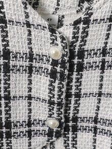 Elladie kids Girls' Elegant Preppy-Style 3 Pieces Set: Plaid Tweed-Style Vest, Long-Sleeve Shirt, And Shorts (Autumn) White Nursery Kindergarten First Birthday 7th - White - View 6