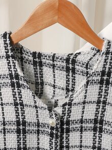 Elladie kids Girls' Elegant Preppy-Style 3 Pieces Set: Plaid Tweed-Style Vest, Long-Sleeve Shirt, And Shorts (Autumn) White Nursery Kindergarten First Birthday 7th - White - View 4