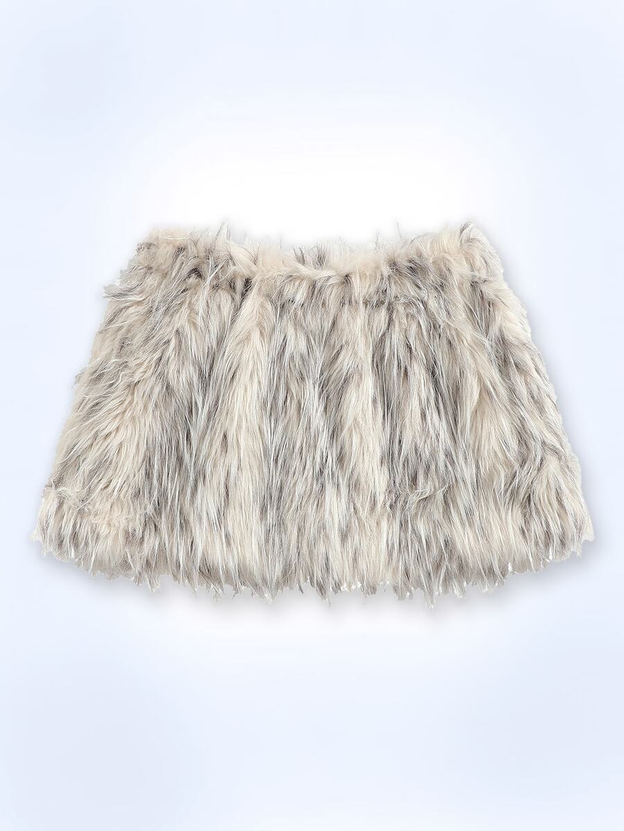 Y2Kool Women's Faux Fur Mini Skirt, Y2K Streetwear, Sexy, Party, Daily Wear, Suitable For Halloween, Back To School, Autumn/Winter Fluffy Skirt Fur Skirt Fur Shorts Matching Idea Casual Fuzzy Skirt Stylish Collection New Year Cotton - White - View 1