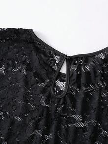 GlowEve CURVE Plus Size Minimalist Round Neck Short Sleeve Lace Top & Camisole Dress Black 2-Piece Set - Black - View 5
