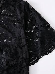 GlowEve CURVE Plus Size Minimalist Round Neck Short Sleeve Lace Top & Camisole Dress Black 2-Piece Set - Black - View 7