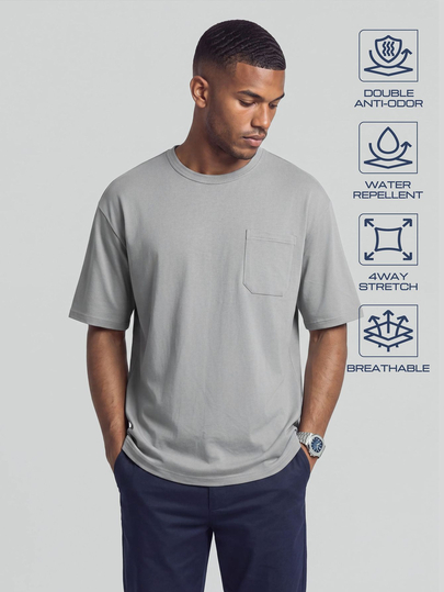 TekDrob Double Anti-Odor & Water Repellent T-Shirt With Single Chest Patch Pocket And Oversized Fit