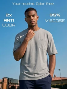 TekDrob Double Anti-Odor & Water Repellent T-Shirt With Single Chest Patch Pocket And Oversized Fit - Grey - View 4