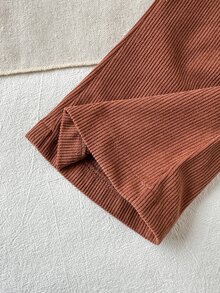 SHEIN 3pcs Baby Girls Shirt Tank Top Pants Cute Sweet Brown Rust Plaid Ribbed Long Sleeve Lapel Collar Regular Birthday Party Fall Holiday Flare - Multicolor - View 6