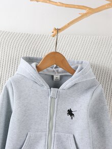 Elladie kids (小女孩) 春/秋/冬返校休閒時尚新款衛衣牛仔褲套裝，灰色衛衣正面印黑色小馬圖案，簡約甜美百搭酷萌俏皮，適合日常上學、外出、度假、派對、節日 - 灰色 - 查看 5