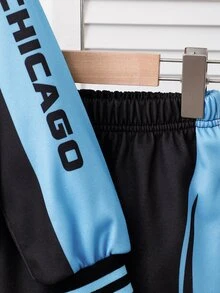 2pcs/Set Young Boy Racing Car Print Baseball Jacket&Elastic Waist Pants,Blue&Black Color Blocking,Spring/Autumn,Career Day,Back-To-School,Outdoor Wear - Blue - View 12