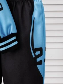 2pcs/Set Young Boy Racing Car Print Baseball Jacket&Elastic Waist Pants,Blue&Black Color Blocking,Spring/Autumn,Career Day,Back-To-School,Outdoor Wear - Blue - View 11