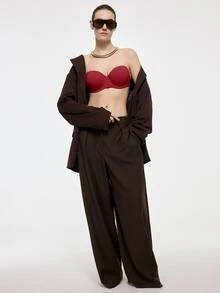 SHEIN Women's Solid Color Comfortable Bandeau Bra - Burgundy - View 7