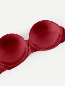 SHEIN Women's Solid Color Comfortable Bandeau Bra - Burgundy - View 5