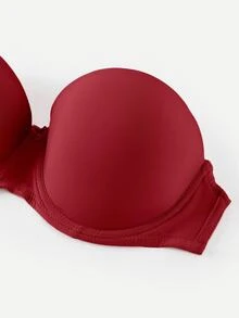 SHEIN Women's Solid Color Comfortable Bandeau Bra - Burgundy - View 8